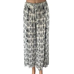 Penti White Black Paisley Tassel High Rise Palazzo Wide Leg Beach Pants Size L